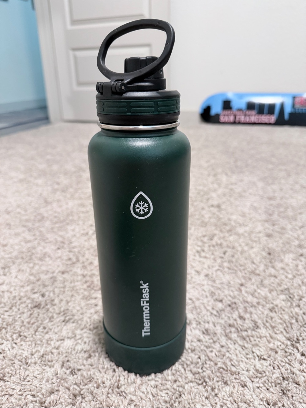 ThermoFlask Dark Green Insulated Water Bottle with Carry Handle